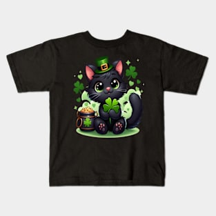 Funny cat shamrock Kids T-Shirt